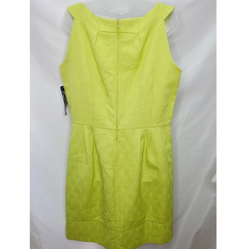 K Studio Collection Lime Green Retro Jacquard Pleated Shift Dress Office Preppy - Picture 2 of 15
